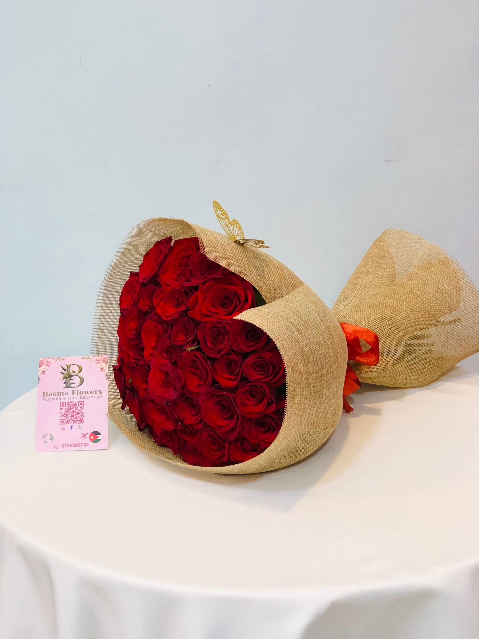 IMG_2765 باقه الجوري الفاخره ٣٥ ورده بغلاف خيش - الصورة 1