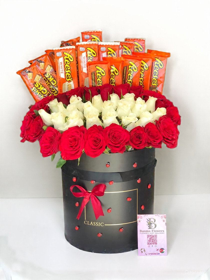 IMG_3221 بوكس الحب / ورد جوري احمر مع شوكولا ريسز - الصورة 1