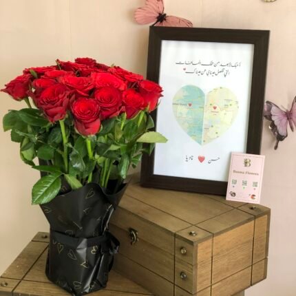 تنسيقه الحب الناعمة ٢٠ ورده مع لوحة الاشتياق والمسافات